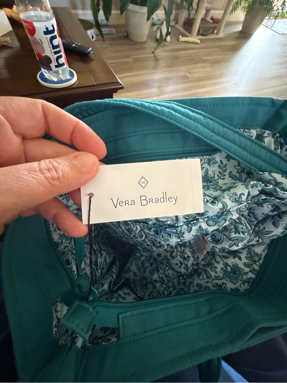 Vera Bradley Teal Quilted Tote with Floral Interior - Picture 2 of 8